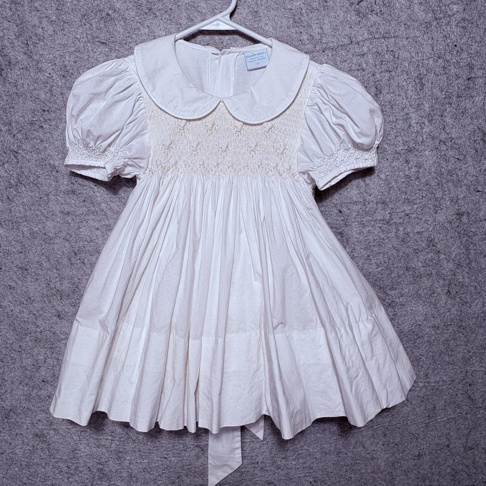 Remember Nguyen Girls 6 White Cotton Smocked Pearl Dress Heirloom Pageant